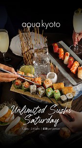 Calling for Sushi lovers! 🍣 Unlimited sushi, DJ beats & craft cocktails every Sat & Sun at Aqua Kyoto's epic brunch! Who needs plans when you can have this? 🤩 | Aqua Kyoto