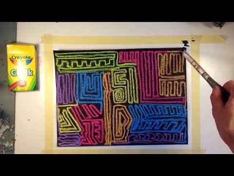 Never Ending Line Chalk drawing on Black Paper