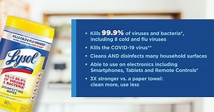 To sanitize and disinfect: Pre-clean surface. -Use enough fresh wipes to thoroughly wet surface. To sanitize: -Allow to remain wet for 10 seconds. To disinfect: -Allow to remain wet for 4 minutes. | Lysol | Facebook