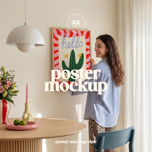 Living Room Frame Poster Mockup With Person for Wall Art (PSD, JPG) - Etsy