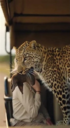 Jaguar With Baby in Mouth Jumps Onto Moving Jeep Stunning Rescue #wildlife #jaguar #nature