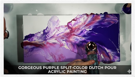 Gorgeous Purple Split-Color Dutch Pour Acrylic Painting