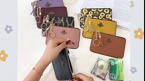 Coin Purse Change Wallet Pouch Leather Card Holder with Key Chain Tassel Zip(Pink)