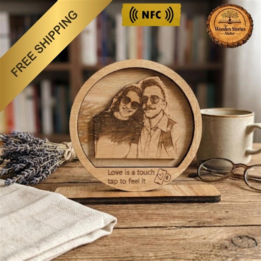 Custom Engraved Wood Photo Frame With NFC – Interactive Music Memory Gift - Etsy