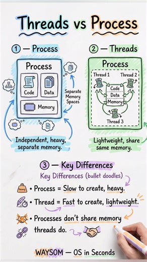 Threads vs Process Explained in 60 Seconds | OS Basics#operatingsystem #education #learn