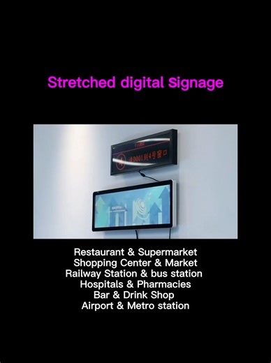 Stretched display/bar type screen for advertising video display