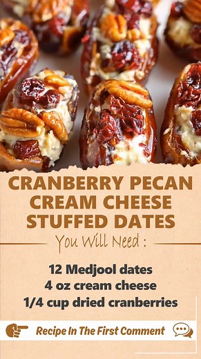 4K views | Cranberry Pecan Cream Cheese Stuffed Dates Ingredients:...
