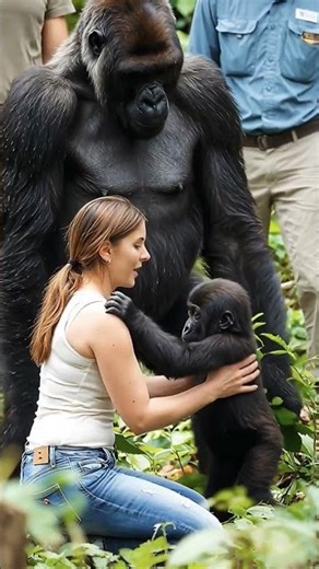 🦍✨ First Meeting Magic: Baby Silverback Gorilla Meets Wildlife Researcher
