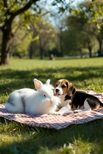 🧺 Spring Day Picnic: Dog and Rabbit Best Friends