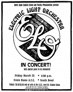 Mar 25, 1977: Electric Light Orchestra (ELO) / Elliott Murphy at Athletic & Convocation Center, University Of Notre Dame Notre Dame, Indiana, United States | Concert Archives