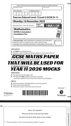 GCSE Maths Edexcel Fohndation papers that will be used for 2026 Mocks! #maths #gcse #revision #viral #exams