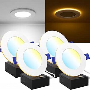 Sunco 4 Inch LED Recessed Lights with Night Light, Slim Ceiling Lighting, 900 LM, 11W (110W Equiv), Selectable CCT 2700K/3000K/3500K/4000K/5000K, Dimmable, Canless with Junction Box ETL 4 Pack.