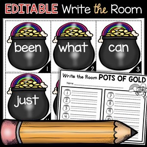 Editable Sight Word Write the Room - St. Patrick's Day Center Sight Words gold