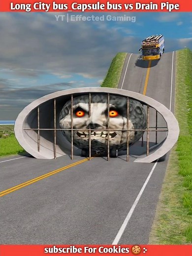 Long City Bus_Capsule Bus vs Drain Pipe Crash - BeamNG drive #331