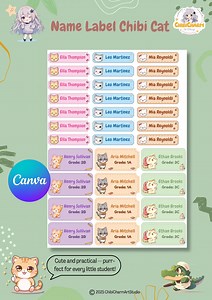 Cat Name Labels for Kids School, Personalized Label, Kids Sticker - Etsy Canada