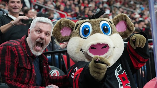Hurricanes mascot Stormy welcomes 'muppet reject' Gritty to hell