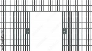 Prison bars with doors. Animation of Open Jail bars. 3d render video available in 4K FullHD and HD render footage