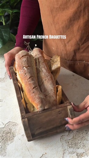 Homemade Artisan French Baguettes Ingredients \t•\t375 g bread flour \t•\t260 g warm water \t•\t8 g salt \t•\t3 g active dry yeast \t•\t5 g sugar (1 tsp) ⸻ Instructions 1. Bloom the Yeast In a bowl, mix warm water, yeast, and sugar. Let sit 5–10 minutes until foamy. ⸻ 2. Mix the Dough Add bread flour and salt. Mix until a rough dough forms. ⸻ 3. Knead Knead 6–8 minutes (mixer) or 8–10 minutes (by hand) until smooth, elastic, and slightly tacky. ⸻ 4. First Rise Let rise at room temperature 1–1.5 