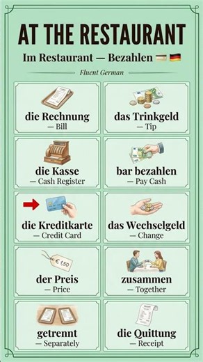 Paying at a German Restaurant 💳 | A1 German Vocabulary | Fluent German
