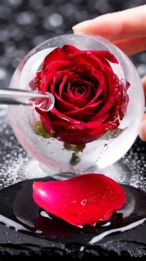 ASMR Melting Ice Sphere: Frozen Red Rose Reveal