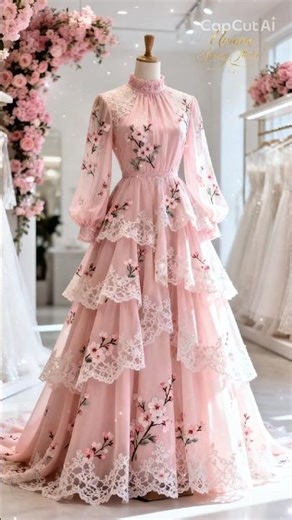 Pink Cherry Blossom Wedding Gown – Full‑Sleeve High‑Neck Modest Bridal Dress in Nature" #bridalmaxi