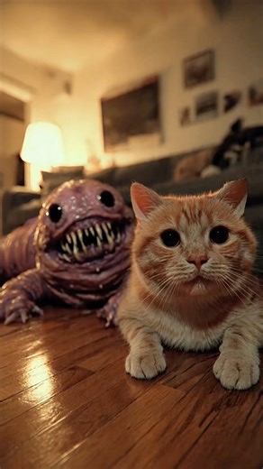 Monster Desperately Tries to Impress Orange Cat #shorts #funny #heartwarming