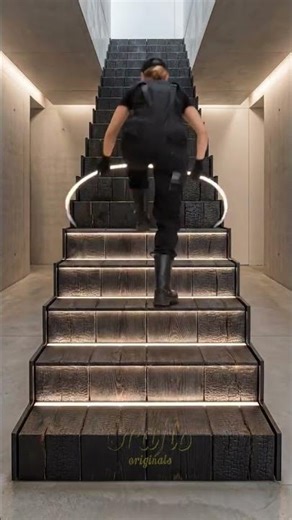 Luxury Burnt Wood Epoxy Staircase with LED Step Lighting I Modern Interior Design Inspiration