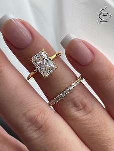 Hidden Halo.gold Over Sterling Silver 925 Bridal Set With 2CT,3CT Radiant Cut CZ Engagement Ring With Hidden Halo and Half Eternity Band. - Etsy