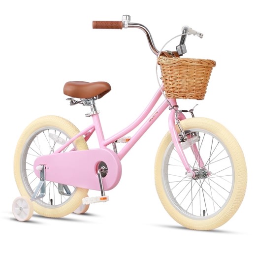 Glerc 18 Inch Kids Girls Bike for 5 6 7 8 9 Years Old Little Girls Retro Vintage Style Bicycles with Training Wheels and Bell, Pink