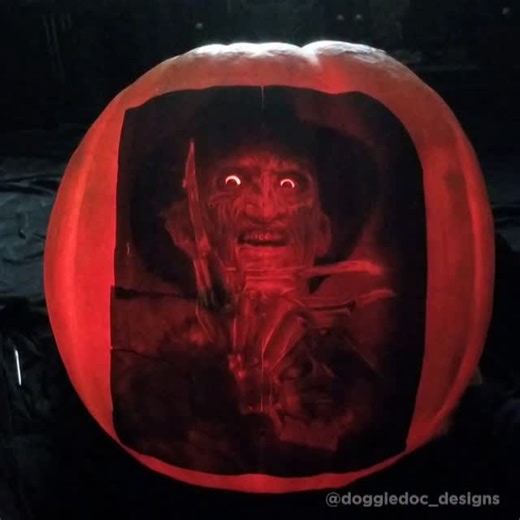 392 reactions · 82 shares | "1.. 2.. Freddy's coming for you..." My 2025 pumpkin carving is in the books! Took about 7 hours and done in a real pumpkin. I was privileged to use the amazing artwork of @tvart7 again this year as my pattern! #halloweendecorations #halloweenart #halloween #pumpkincarving #pumpkinart #freddykrueger #nightmareonelmstreet #anightmareonelmstreet @officialrobertenglund | Doggie Doc Designs | Facebook