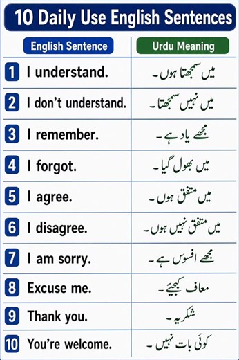 10 Daily Use English Sentences with Urdu Meaning | English to Urdu