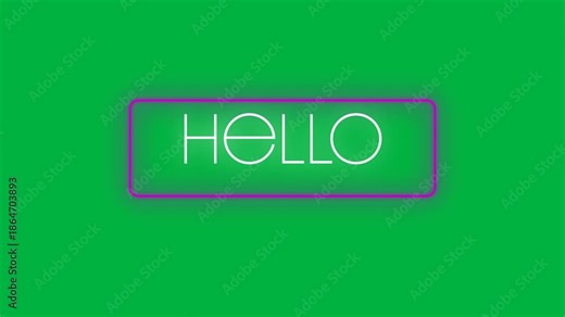 Neon word Hello in white letters in pink frame on black background.
