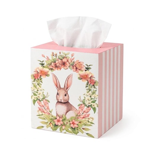 Rabbit Wood Tissue Box Cover - Pink Floral Bunny Decor - Cottagecore Bathroom Accessory - Etsy