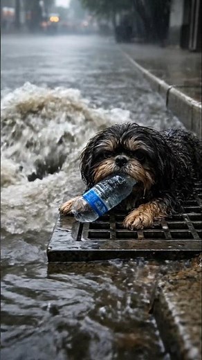 Tiny Dog Uses Water Bottle as Life Raft to Fight Storm Drain #boxerdoodle #animallive