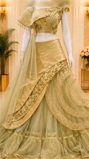 Luxury Sage Green Lehenga Gown ✨💚 | Designer One Shoulder Partywear Dress #design #short