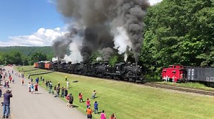 2.4M views · 23K reactions | A parade like no other! Five of Cass Scenic Railroad’s geared steam locomotives operate in unison through Cass, WV. Reserve your tickets today at www.casstrain.com ! | Cass Scenic Railroad | Facebook