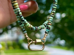 Turquoise Carabiner Necklace | Turquoise Beaded Carabiner Necklace | Womens Beaded Carabiner Necklace | Turquoise Beaded Necklace - Etsy