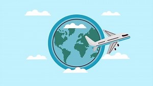 airplane flying around the world ,4k video animated