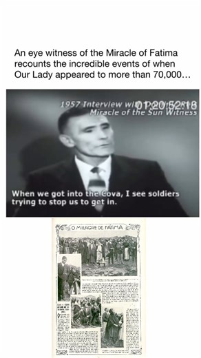 The Miracle of the Sun occurred on October 13, 1917, in Fatima, Portugal, witnessed by about 70,000 people. During this phenomenon, the sun appeared to dance in the sky, radiating vibrant colors and moving unpredictably. Onlookers reported their wet clothes and the soaked ground becoming dry. This miraculous event confirmed the apparitions of Our Lady of Fatima to the three shepherd children, emphasizing her urgent call for repentance, prayer, and conversion. Credits: @catholicsformary | Faith D