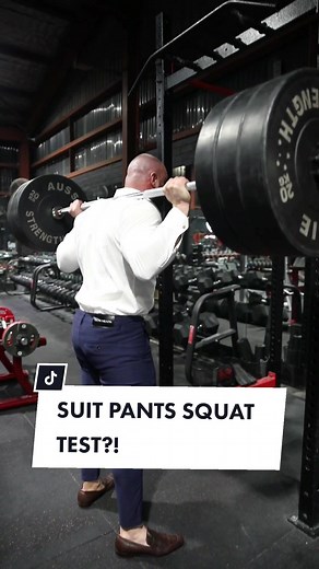 Suit pants squat test! 🤯 140kgs and no rips. Shop our skinny fit tailored stretch suit pants at www.donmilyon.com.au #fyp #squats #fashion #menswear #wtf #muscles #quads #bodybuilding