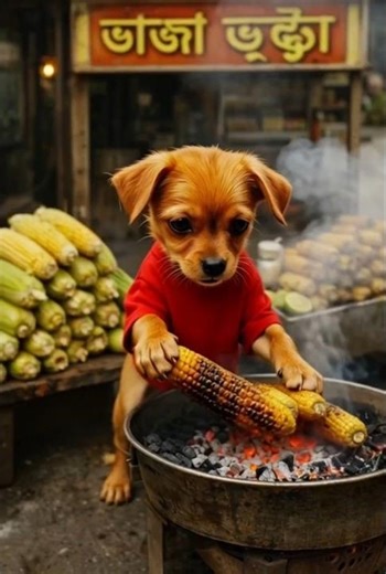 Puppy ta eats a lot of peanuts to eat the corn.. #shorts #cartoonpuppy #viral
