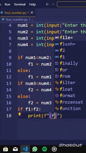 Python Program to find Largest number among Four numbers.#codm#education#pythonprogramming#python