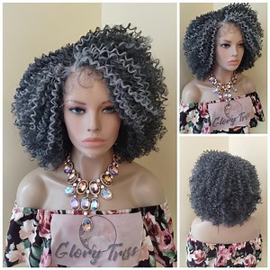 Kinky Curly Lace Front Wig, Silver Gray Wig, Salt & Pepper Wigs for Mature Women, African American Wig, Alopecia Chemo Glory Tress //WISDOM1 - Etsy