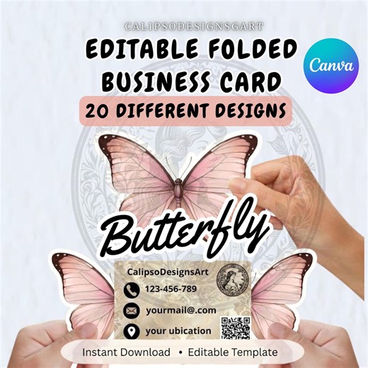 Butterfly Folded Business Card Template Bundle, Canva Editable Pop up Card, 20 Designs, Beauty Salon Loyalty Card, 3D Lash Tech Printable - Etsy