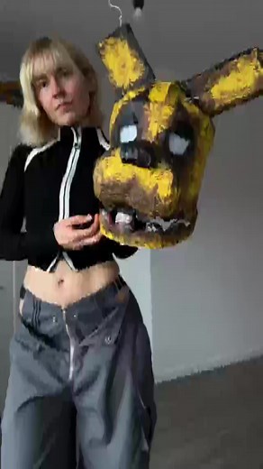Diy Springtrap mask made of cardboard took me 12 hours ..when it was a lil tight I panicked ngl #xyzabc #fypシ #pov#cosplay #fnaf #springtrap