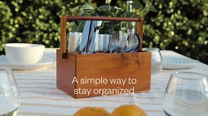 Acacia Wood Utensil Caddy with Handle, Wooden Silverware Holder, Multi-purpose Organizer for Kitchen, Office, Bathroom, Bedroom