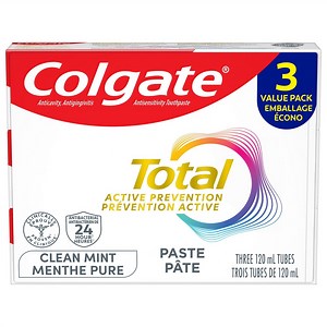 Colgate Total Active Prevention Clean Mint Toothpaste, 3 Pack, 120 mL, 3 x 120 mL - Walmart.ca