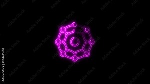 Glowing neon data science icon animation. Abstract digital streams of data in virtual space. Neon digital data icon animation