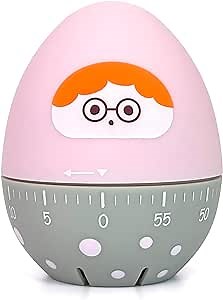 Cute Egg Timer, Mechanical Kitchen Timer, Timer for Kids, Wind Up 60 Minutes Manual Countdown Timer for Classroom, Home, Study and Cooking (Grey Base)