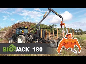 Biojack 180 tilt tree shear on forest trailer